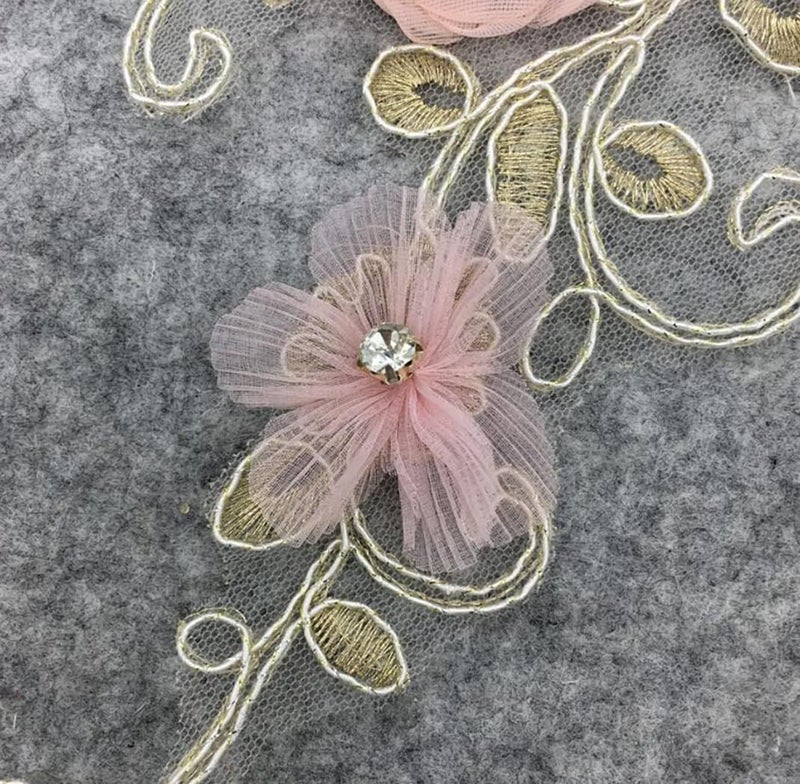Ruinuo 3D Lace Beads Flower Applique Patches Sew on Patches Floral Embroidered Appliques Colorful Sewing Wedding Dress Handmade Decor Pink - Image 3